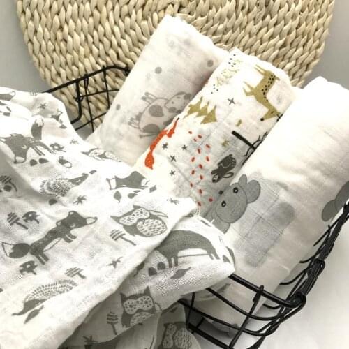 Swaddle Wrap Animal Set Baby Blankets For Newborn 100% Cotton Muslin Infant Blanket Bath Towels Bedding
