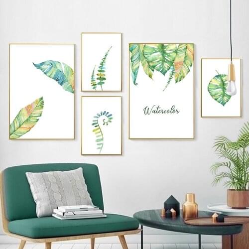 Nordic Watercolor Green Plant Leaves Posters Prints Wall Art Canvas Painting Wall Pictures For Living Room Modern Decoration