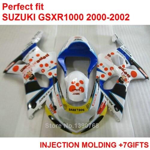 Injection mold plastic fairings for Suzuki GSXR1000 2000 2000 2001 2002 white blue fairing kit GSXR1000 00 01 02 MY55