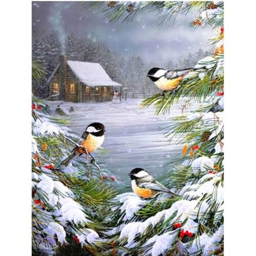 Birds Diamond Embroidery Painting Winter Snow View Mosaic Rhinestones Stickers Wall Decor Puzzle Picture Diamond Dotz Large Size