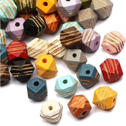 10-16mm Mixed Colorful Octagonal Zebra Pattern Wooden Beads Loose Spacer Beads For Jewelry Making Handmade DIY Costume Supplies