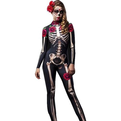 Rose Halloween Horror Skeleton SkeletonAdult Scary Costume Dress Cosplay Sexy Jumpsuit Carnival Party Rompers