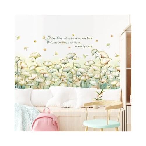 Removable Skirting Line Corner Decoration Gingko Leaf Wall Sticker Girl Home Decor Stickers Vinyl Wall Decals Living Room Decor