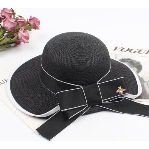 2021 New fashion Bow Straw Sun Hats with Metal Bee Summer Hats Sun Protection Famous Brand Hats Women Beach Outside Holiday Hats