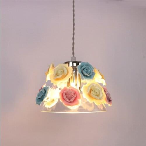 New Nordic Simple Creative Single Head Chandelier Bedside Lamp Ceramic Flower Decorative Chandelier Dining Room Restaurant Iron