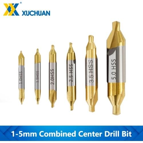 Combined Center Drill TiN Coating HSS Metal Drill Bit 1.0/1.5/2.0/2.5/3.5/5mm Countersinks Angle Bit 6pcs Metalworking Drilling