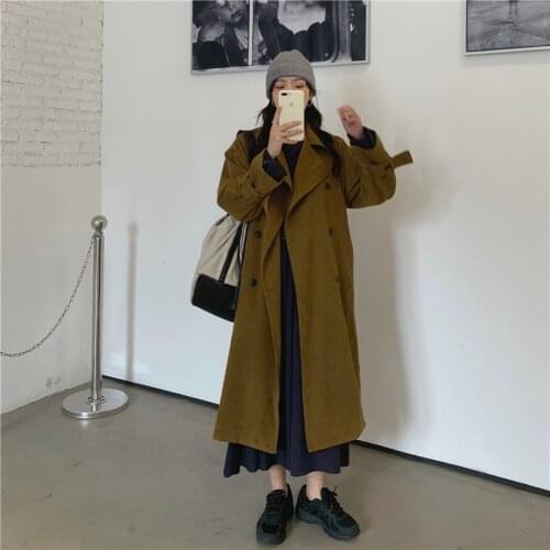 Fashion Brand New Women Trench Coat Long Double-Breasted Belt Brown Lady Clothes Autumn Spring Outerwear Oversize Quality