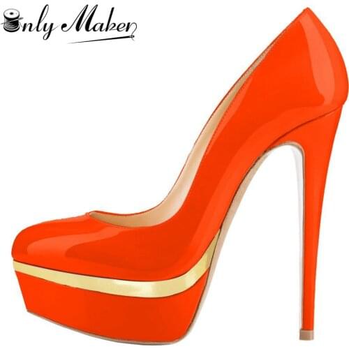 Onlymaker Womens Pumps 16cm Thin High Heels Comfortable Platform Sexy Stilettos Patent Leather Party Dressing Shoes