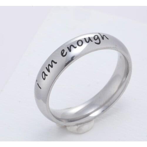 Inspirational Letter Ring I Am Enough Ring Titanium Steel Ring Simple Rings