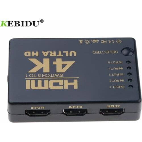 KEBIDU 4K HD 1080P Video Switch Switcher 5 Port Splitter with IR Remote Controller for HDTV PS3 DVD HDMI-compatible Switcher