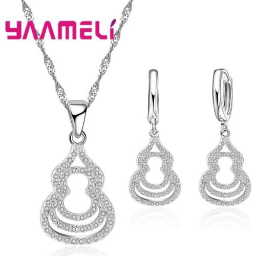YAAMEL High Quality Full Cubic Zirconia 925 Sterling Silver Necklace Earrings Set Gourd Shape Women Girls For Party Jewelry