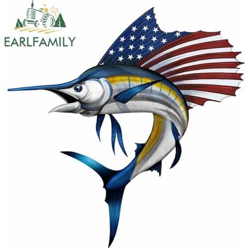 EARLFAMILY 13cm x 12.7cm for Sailfish USA American Flag Funny Car Stickers Anime RV VAN 3D DIY Fine Decal Sunscreen Vinyl JDM
