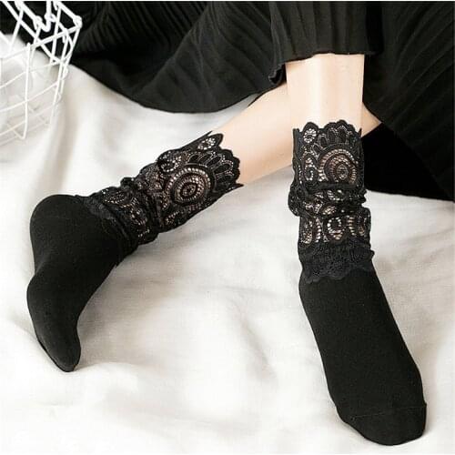 Dreamlikelin Sexy Lace Transparent Socks for Women Korean Style Black White Hollow Mesh Kawaii Lolita Loose Socks Woman Clothing