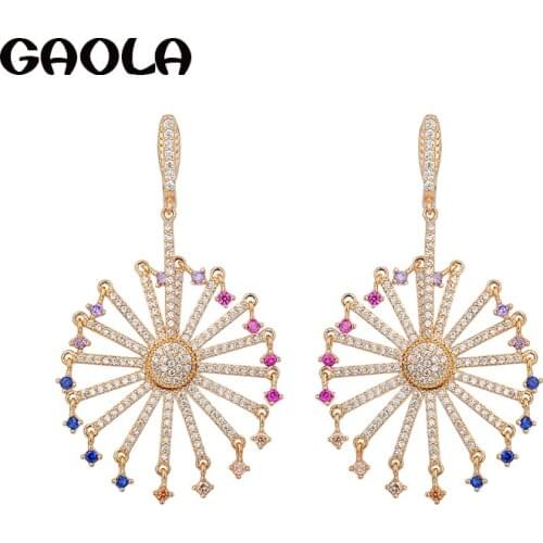 GAOLA Fashion New Ladies Rose Gold Color Earring Happy Ferris Wheel Colorful CZ Dangle Earrings Brand Jewelry Best Gift GLE6095