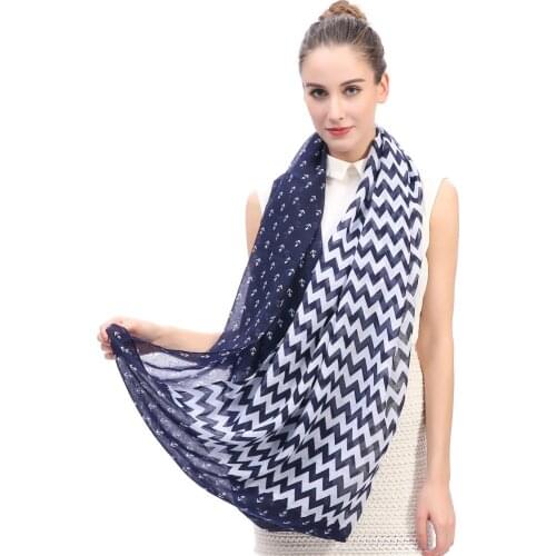 Navy Anchor and Chevron Print Infinity Circle Loop Scarf Womens Accessories