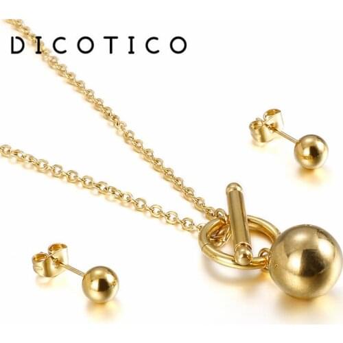 Women Jewelry Set Bijoux Femme Chain Stainless Steel Little Ball Pendant Necklaces Earrings Accessory Women Fashion Choker 2021