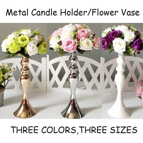 Gold/White/Silver Metal Candle Holder Flowers Vase Candlestick RoadLead Candelabra Table Wedding Centerpieces Party Home Decor