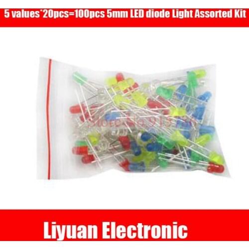 100pcs 5mm LED diode Light Assorted Kit DIY LED Set White Yellow Red Green Blue Mixed Color Light Emitting Diode package