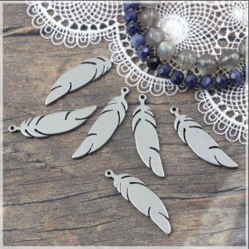 20pcs stainless steel feather pendants 304 steel charms classic jewelry findings for DIY jewelry making accessories silver color