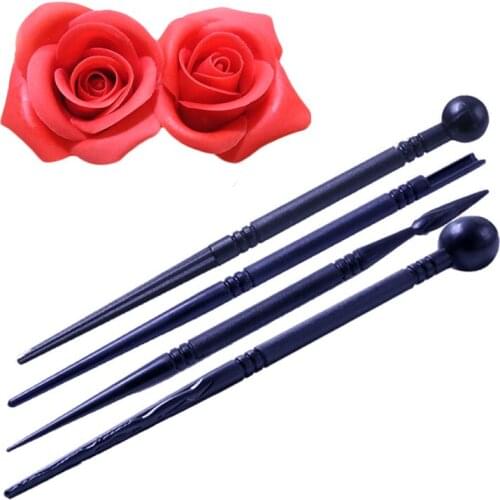 4 pcs/set black plastic sugar flower texture fold petal lines cake decorating tools
