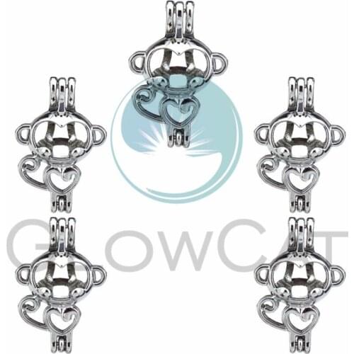 5X Monkey Pearl Cage Jewelry Findings Cage Locket Pendant Essential Oil Diffuser Locket For Oyster Pearl Necklace