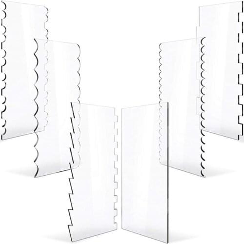 6Pcs Transparent Clear Acrylic Cake Scraper Set Decorating Contour Comb Saw Tooth Cake Trim Smoother Tool Pastry Cutter