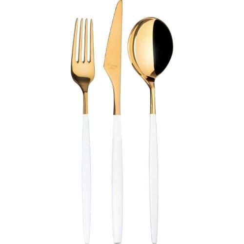 Aryıldız Studio Prestige 24 Piece Pvd Goal White Cutlery Flatware set