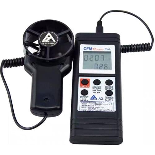 AZ8901 Anemometer Remote Fan With Built-In Temperature Sensor Measures Air Velocity Temperature And Air Volume