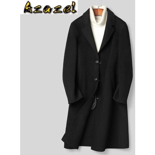 Azazel 2020 New 100% Wool Coat Men Double-sided Wool Long Jacket Spring Autumn Black Overcoat Abrigo Hombre B19N003088 KJ4238