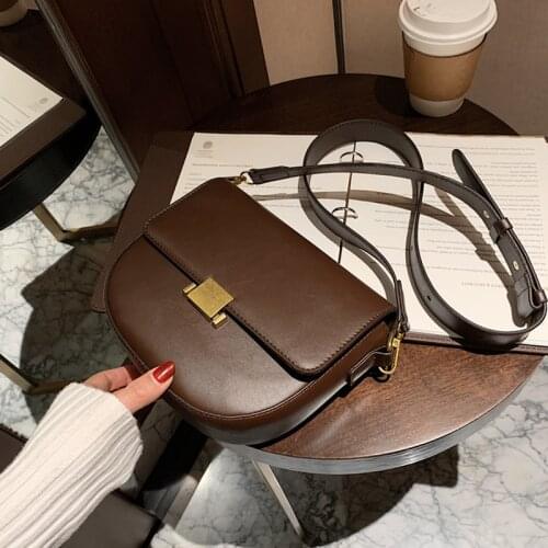 Burminsa Push Lock Saddle Crossbody Bags For Women Vintage Semicircle High Quality PU Leather Small Female Shoulder Bags 2021