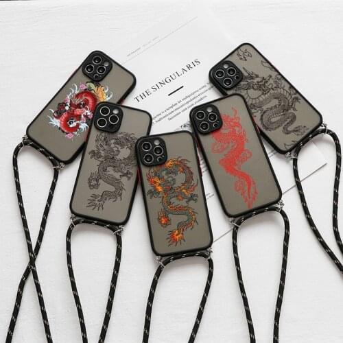 Necklace Lanyard Rope Case For Samsung Galaxy S21 S20 FE Note 20 Ultra Lite S10 S9 S8 Plus 8 9 Dragon God Pattern TPU Cover Case
