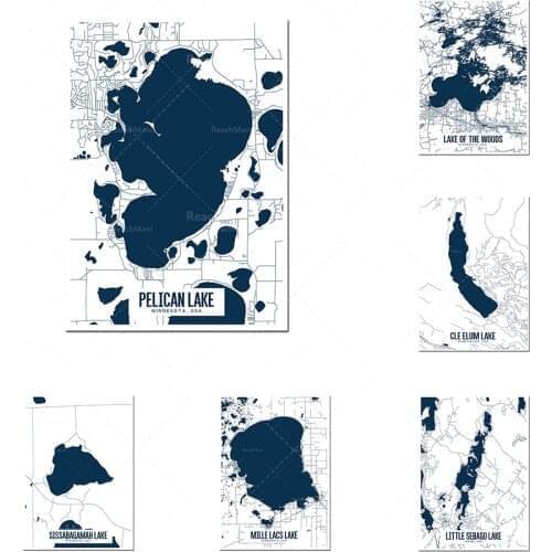 Ancient Lake Washington, Sawtooth Lake, Pelican Lake, Crater Lake National Park printable map poster, printable map print, lake