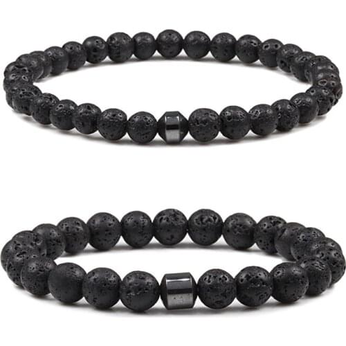 6MM 8MM Natural Stone Lava Hematite Beaded Elastic Men Bracelet Energy Sport Bracelets Bangles Yoga Homme Jewelry Gift Pulsera