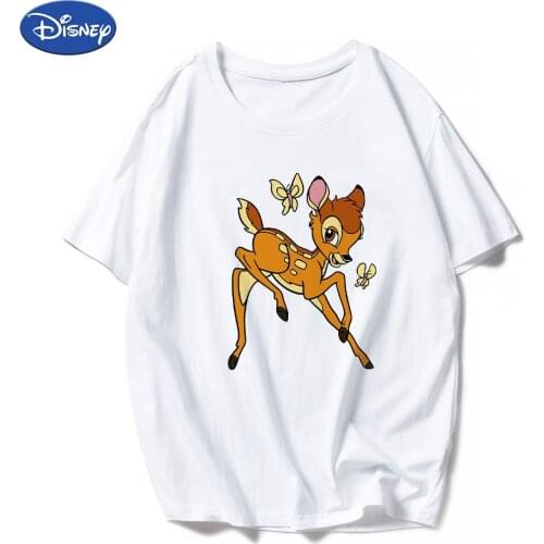 Disney T-Shirts Women T Shirts Bambi Graphic Y2K France Funny Films Summer Vogue Short Sleeve Girl Can Do Anything Plus Hipster
