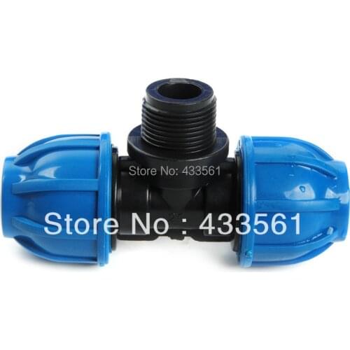 Quality PP Compression Male Threaded Tee fittings Size 20X1/2" components with Round Cap for Irrigation water Pipeline Connector