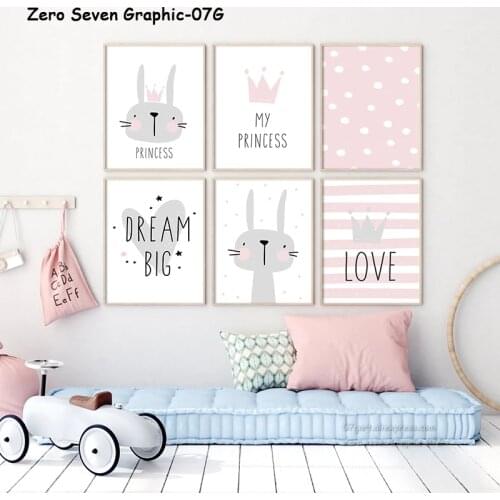 Lovely Nordic Love Crown Rabbit A4 A3 Canvas Painting Art Print Poster Picture Wall Baby Room Children Bedroom Home Decoration