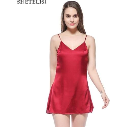 Classic Style Solid Satin Chiffon Women Nightgown Slinky Nightdress Sexy Slim Chemises Sleeveless Sleepwear Trim Nightie sp0076