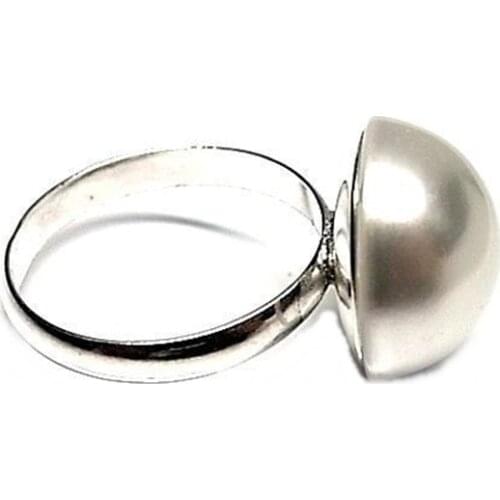 Minosilver 925 sterling silver ring with half synthetic pearl 16 Mm. A classic jewel for elegant women