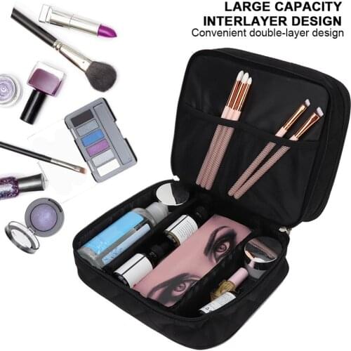 Large Capacity Double Partition Cosmetic Bag Tattoo Accessories Makeup Brush Jewelry Hair Nail Tool Waterproof Storage Bag Black