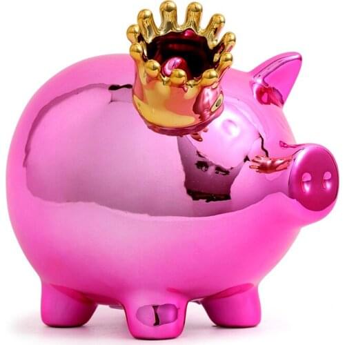 CREATIVE ANIMALS CERAMICS CROWN PIG PIGGY BANK ARTS SCULPTURE PLATING PIG STATUE CERAMICS CRAFTS DECORATIONS FOR HOME R3594