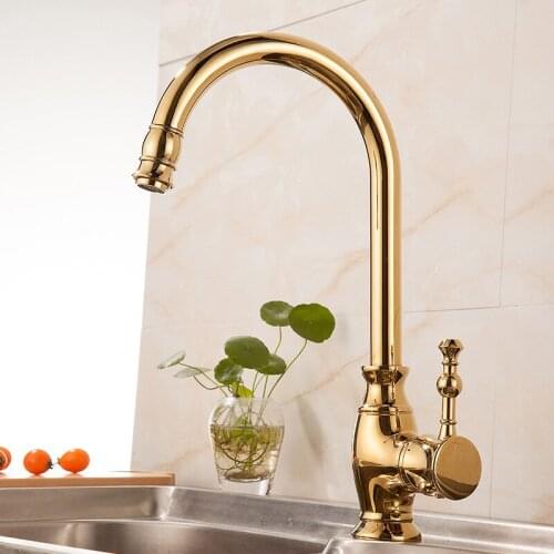Kitchen Faucet Golden Mixer Tap Kitchen Sink Faucet Hot and Cold Single Lever Kitchen Sink Faucet