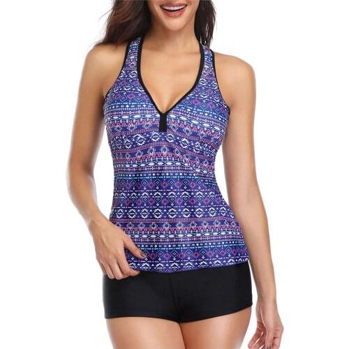 Vintage Swimsuit Women High Waist Print Tankini High Neck Halter Tummy Control Bathing Beachwear Summer Beach Swimsuit