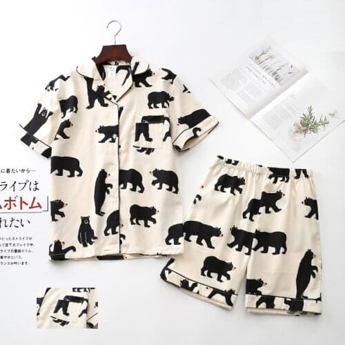 Summer pure cotton shorts pajamas sets women sleepwear knit cotton cute cartoon Short sleeve loose pyjamas women homewear