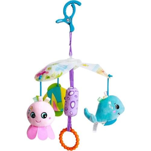 Baby Stroller Mobile Soft Hanging Squeaky Toy Infant Newborn Buggy Mobile Plush Wind Chime For Crib Travel