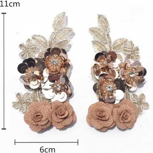 Fashion pink Flower Sequins beaded Sweater cloth Embroidery patch Applique Handmade bead 3D patch for dress DIY hat JAENS