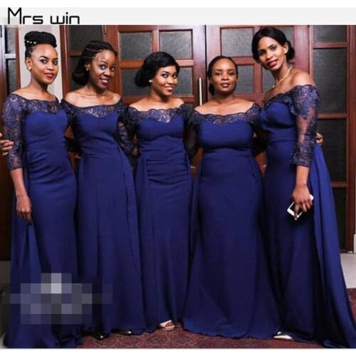 Mrs win Bridesmaid Dresses For Girls Boat Neck Wedding Guest Dress Plus Size Three Quarter Sleeve Long Vestido Madrinha HR092