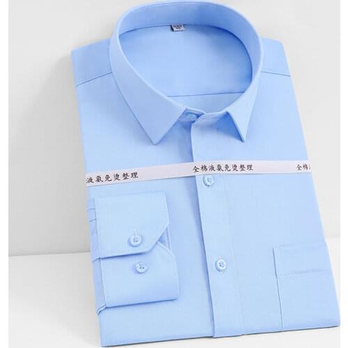 100% Cotton Mens Non-iron Dress Shirt Long Sleeve Fashion Office Work Luxury Solid Color Business Formal Shirts