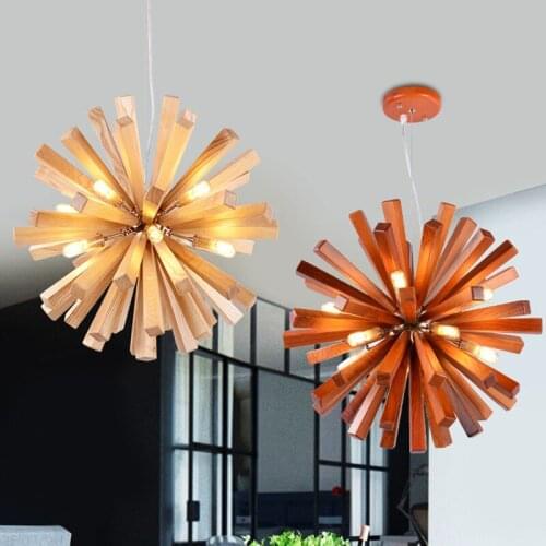 Nordic Dandelion Wooden LED Pendant Lights Fixtures Solid Wood Hanging Lamps Dinning Room Restaurant Indoor Decor Pendant Lamp