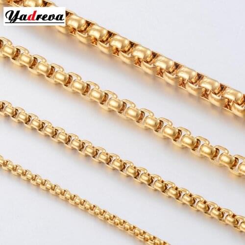 2mm/3mm/4mm/5mm Stainless Steel Gold Necklace Chain Waterproof Round Box Link Chain Men Gift Jewelry Length Customized