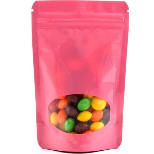 50pcs Many Sizes Glossy Pink Ziplock Food Powder Storage Bag Heat Seal Aluminum Foil Mylar Stand Up Pouches with Front Window
